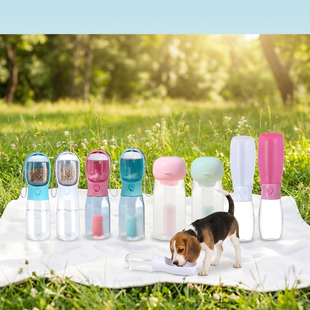 3-in-1 BPA-Free Pet Water Bottle - Leak-Proof Lock-Seal Dog Travel Supplies with Built-In Filtration, Food Storage, Poop Bag Dispenser, Sealed Bags, Mess-Free Design, Travel-Friendly Hiking Accessory