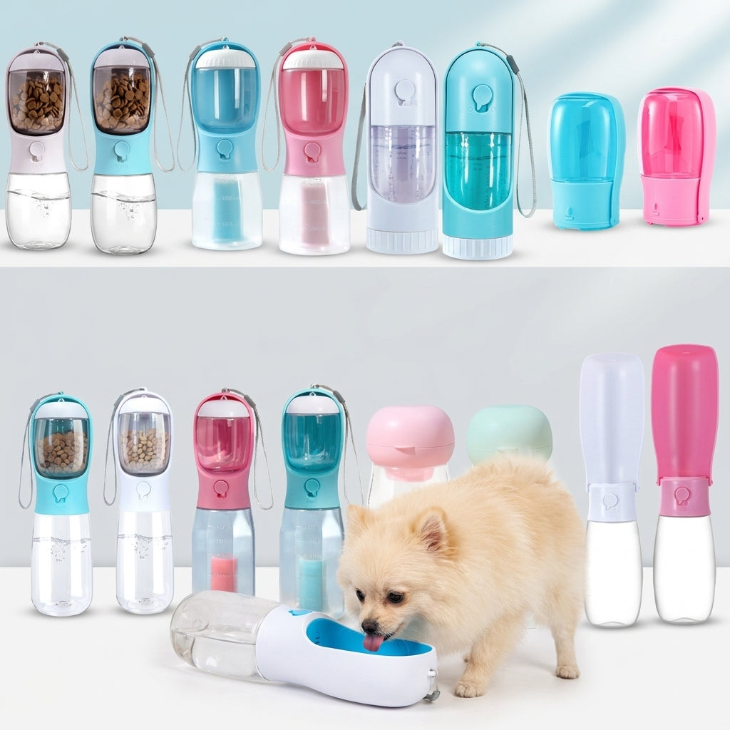 3-in-1 BPA-Free Pet Water Bottle - Leak-Proof Lock-Seal Dog Travel Supplies with Built-In Filtration, Food Storage, Poop Bag Dispenser, Sealed Bags, Mess-Free Design, Travel-Friendly Hiking Accessory